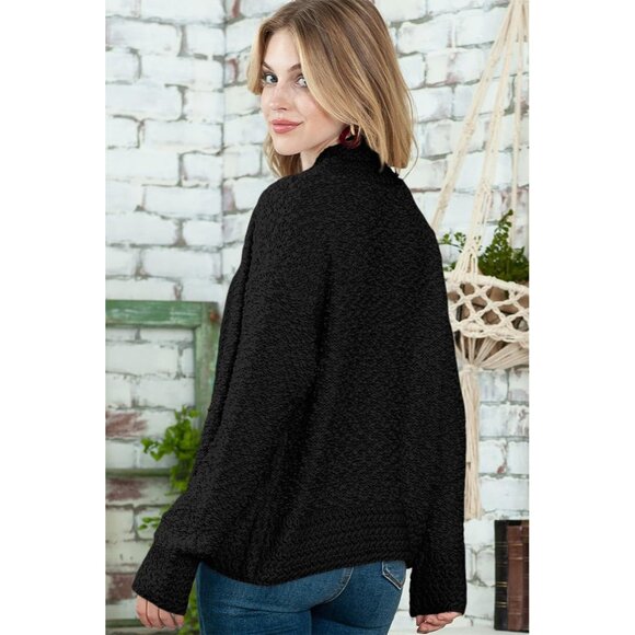 Women's Chunky Knit Cardigan - Open Front Long Sleeve Sweater - Black Size S - Picture 6 of 6